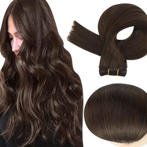 NEW NEVER USED Hair Extensions Weft Human Hair #2 Dark Brown